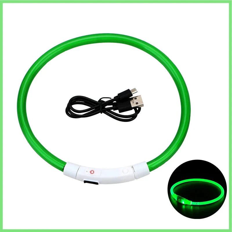 USB Rechargeable LED Dog Collar | Glowing Night Safety Collar | 3 Light Modes | XS to XXL | Adjustable Webbing & Cut-to-Fit Tube