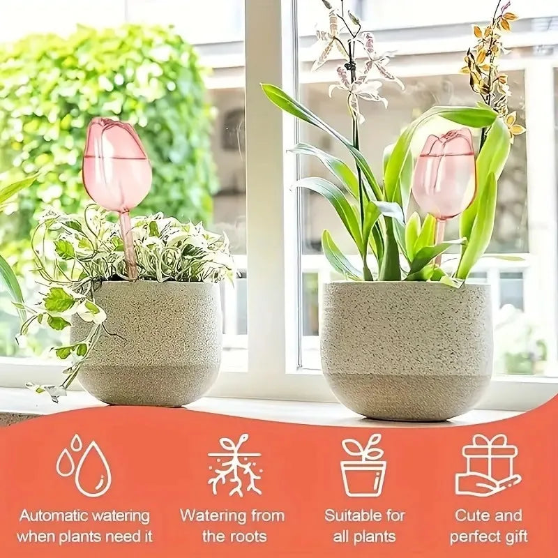 Pink Tulip Plant Watering Balls | Automatic Self-Watering Globes for Indoor & Outdoor Plants