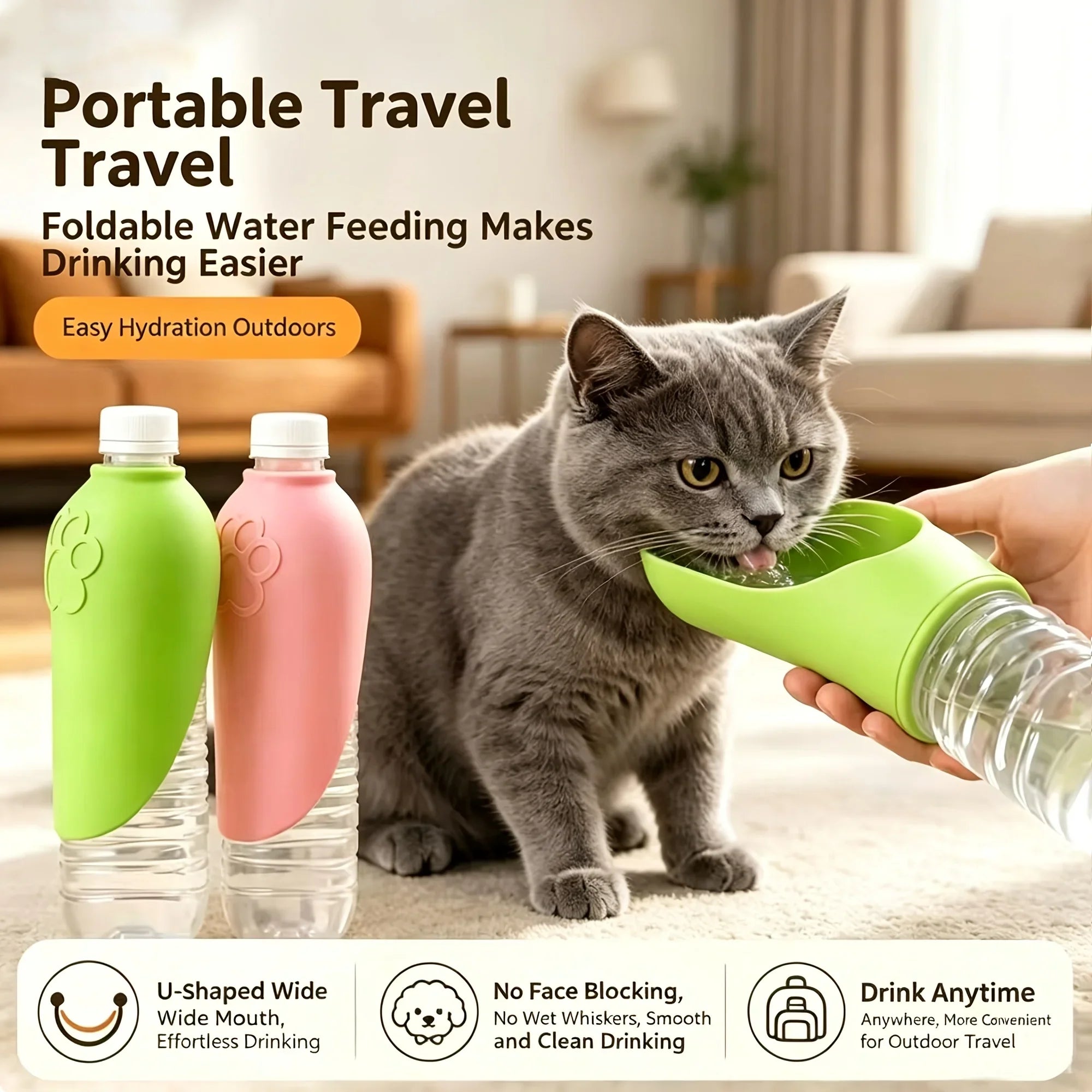 Foldable Pet Travel Water Cup -- Leak-Proof with Removable Bowl | Dogs & Cats