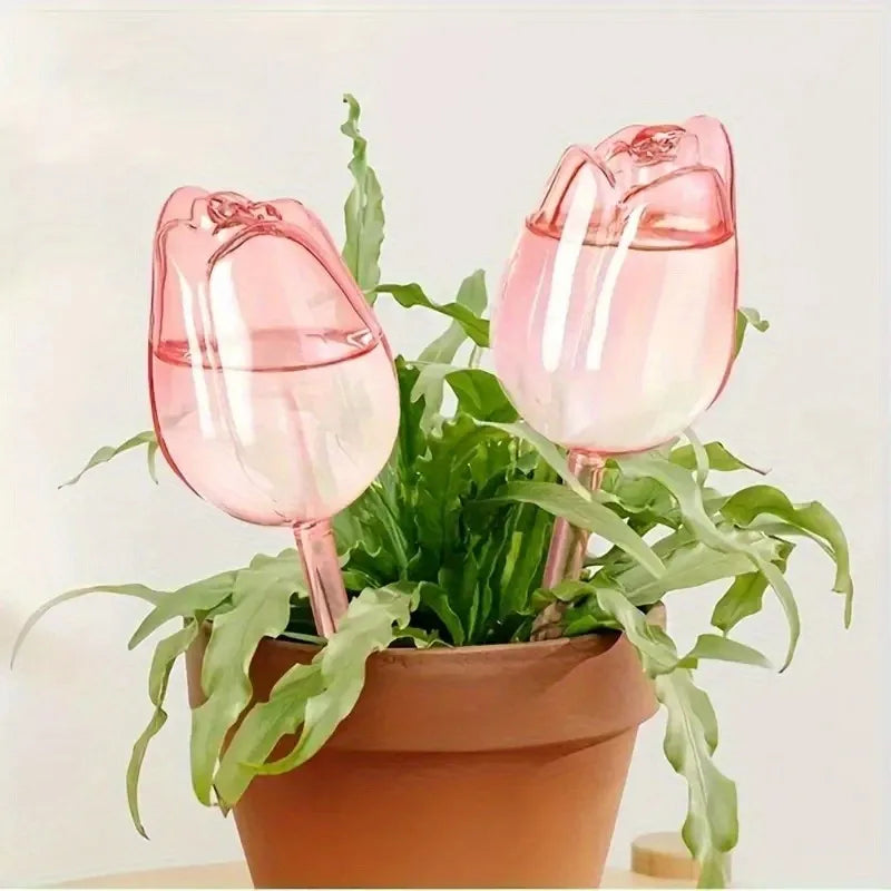 Pink Tulip Plant Watering Balls | Automatic Self-Watering Globes for Indoor & Outdoor Plants